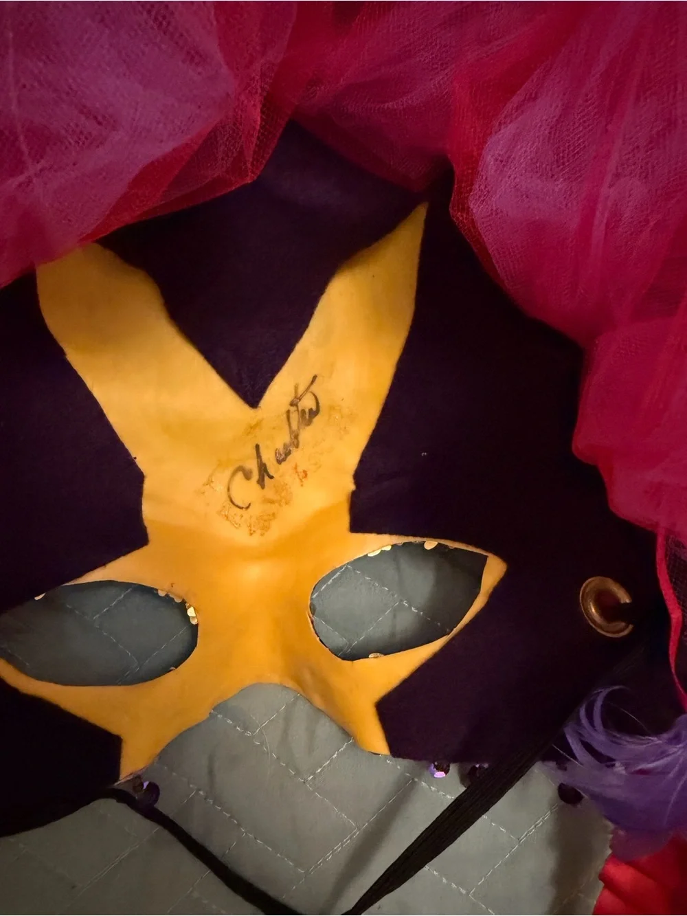 Vintage Signed Chapeau Maui Handcrafted Masquerade Mask & Feather Headdress